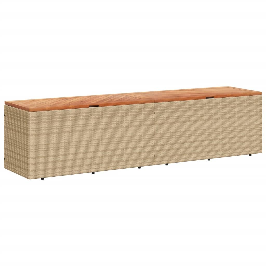 Homgoday Baúl de jardín con tapa, caja de cojín para jardín, caja de cojines, caja de almacenamiento, caja de almacenamiento, cofre de jardín, color beige, 220 x 50 x 54 cm, polirratán, madera de