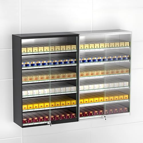 Vitrina para cigarrillos de pared para organizar y asegurar tabaco en el mostrador