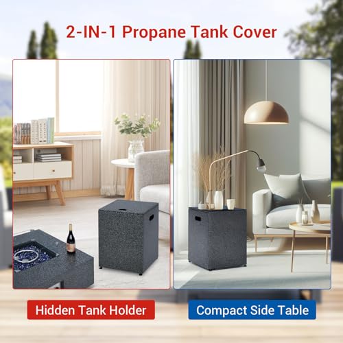 36 in Outdoor Propane Gas Fire Pit Table, 50000BTU Iron Gas Firepit Table w 16 in Tank Cover, Wind Guard, Removable Lid, Blue Fire Glass, Rain Cover, CSA Certified Firepit Set for Outside