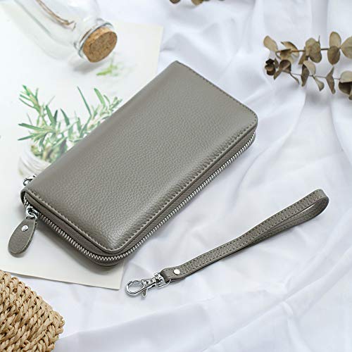 Moflycom Womens Wallet Rfid Blocking Genuine Leather Zip Around Wallet Clutch Wristlet Travel Long Purse For Women Grey #TOP5