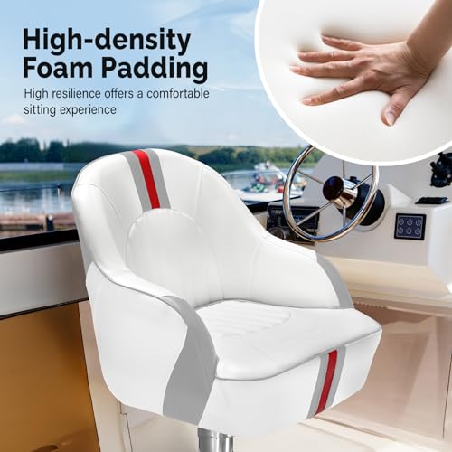 PEXMOR Premium Pontoon Boat Seat Captain Bucket Seat with Boat Seat Cover, Waterproof Boat Cabin Captain Chair Stainless Steel Screws Included - Thumbnail 4