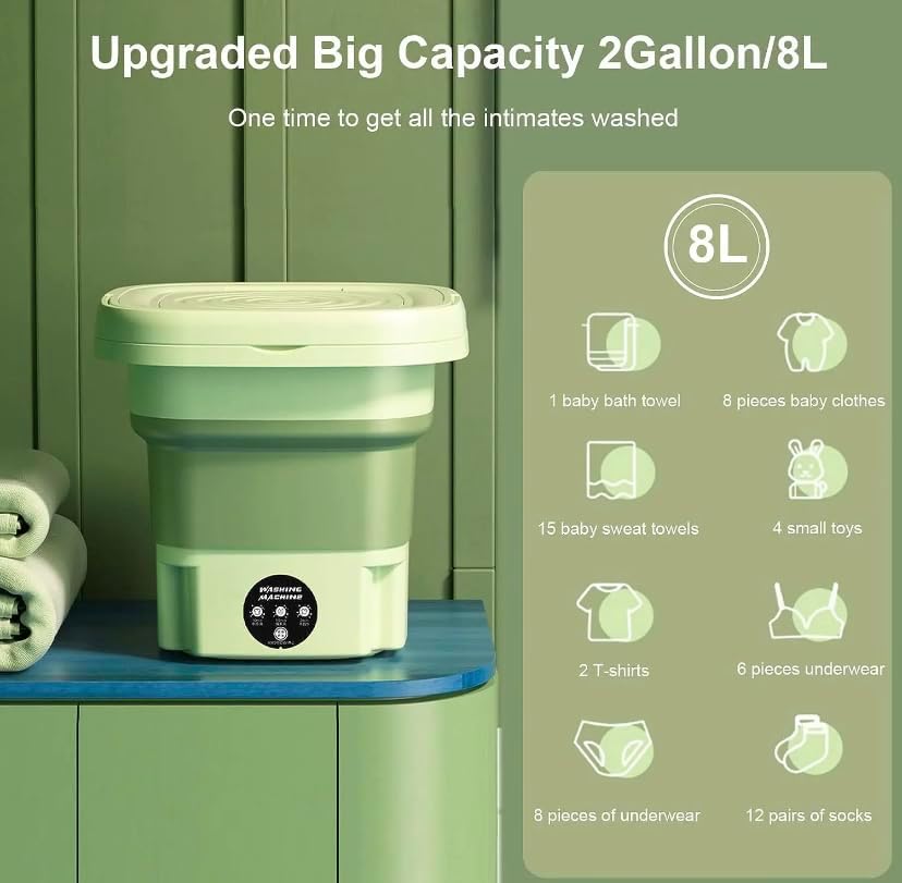 Miniatura 5 de Lavadora plegable, mini lavadora de alta capacidad de 8 litros, con 3 modos de limpieza profunda, lavadora pequeña media automática para ropa de