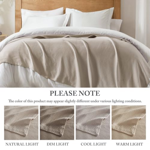 Image of Madison Park Liquid Cotton Blanket All Season, King, Beige | Breathable Fabric for Bed or Couch, Diamond Pattern, Lightweight, Ring Spun Weave, OEKO-TEX Certified, for Summer