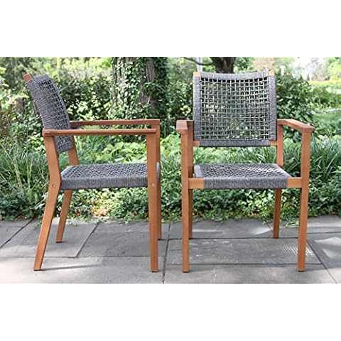 Grey Rope and Eucalyptus Stacking Outdoor Dining Chair, Set of 2 Cover
