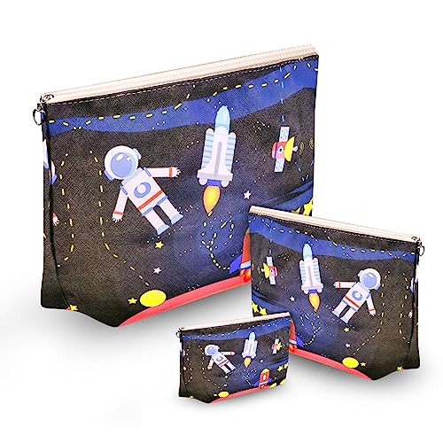 Image of FunBlast Multipurpose Canvas Pouch - Pack of 3 Pcs Pouch with Zipper Lock, Stationary Organizer Pouch, Travel Accessories Pouch Bag, Cosmetic Bag, Money Purse, Handbag (Rocket)