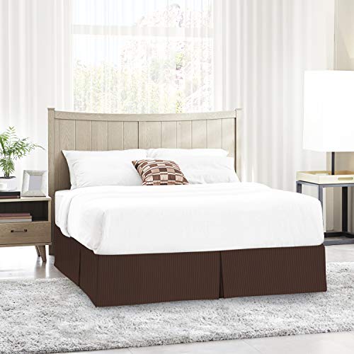 Image of Nestl Full Size Bed Skirt - Damask Dobby Stripe Wrap Around Bed Skirt Full Size - Double Brushed Microfiber 14 in Tailored Drop Pleated Bed Ruffle with Bed Skirt Pins - Brown