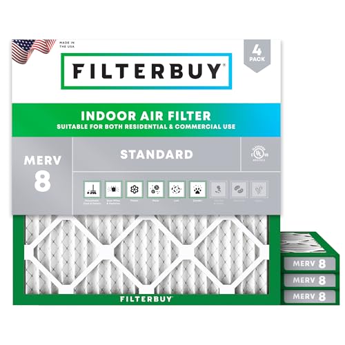 Filterbuy 8x8x1 Air Filter MERV 8 Essential Dust & Allergy Defense (4-Pack), Electrostatic Pleated HVAC AC Furnace Filters Replacement (Actual Size: 8.00 x 8.00 x 0.75)