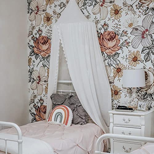 Loaol Kids Bed Canopy With Lace Sheer Chiffon Hanging Canopy Net For Baby Crib Nook Castle Game Tent Nursery Play Room Decor (White) #TOP2