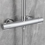 Auralum Miscelatore Termostatico Doccia con 2 Uscite, Attacco Standard Europeo G1/2, Distanza Installazione 150mm±10mm, Miscelatore Doccia Esterno con Deviatore, Forma Cilindro, Finitura Cromata
