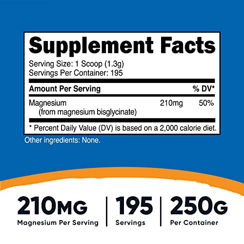 Nutricost Magnesium Bisglycinate Powder (Unflavored, 250 Grams) - Chelated Magnesium Supplement #TOP1