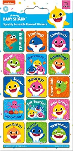 Paper Projects 01.70.12.052 Baby Shark Sparkly Reward Stickers | Official Licensed Product | Reusable on Non-Porous Surfaces, White, 19.5cm x 9.5cm