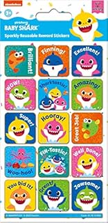 Paper Projects 01.70.12.052 Baby Shark Sparkly Reward Stickers | Official Licensed Product | Reusable on Non-Porous Surfaces, White, 19.5cm x 9.5cm