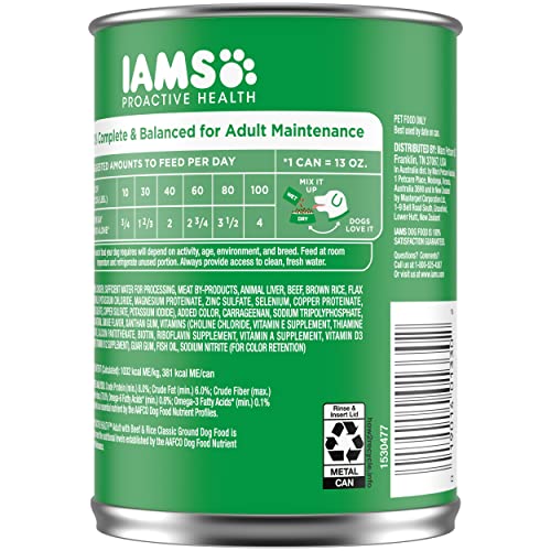 IAMS PROACTIVE HEALTH Adult Wet Dog Food Classic Ground with Beef and Whole Grain Rice, 12-Pack of 13 oz. Cans - Thumbnail 2