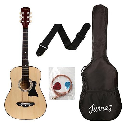 JUAREZ JRZ38C Right Handed Acoustic Guitar with Bag, Strings, Pick and Strap (Natural, 6 Strings)