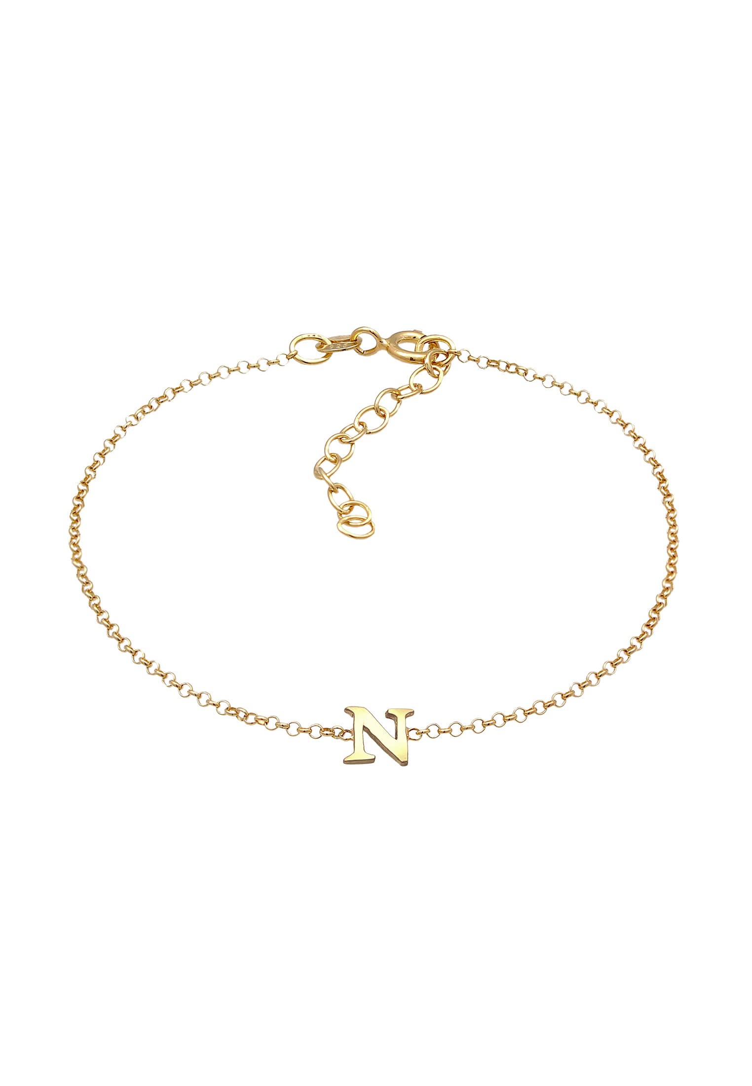 Elli Bracelet Ladies Pendant Letter N Basic In 925 Sterling Silver Gold Plated