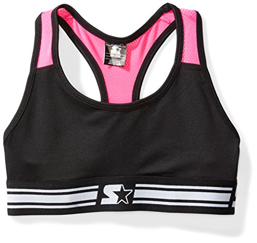 Starter Girls' Medium Impact Racerback Sports Bra, Amazon Exclusive, Black with Power Pink