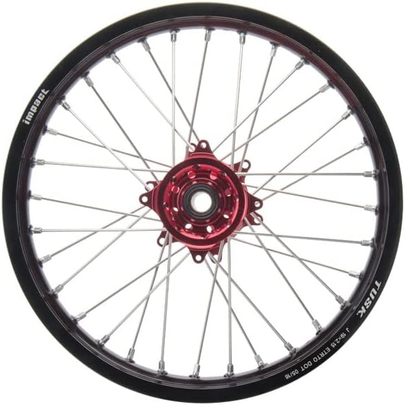 Tusk Impact Complete Wheel - Rear 18 x 2.15 Black Rim/Silver Spoke/Red Hub Compatible with Honda CRF450X 2005-2017/CRF250X 2004-2017/CRF450R 2002-2012