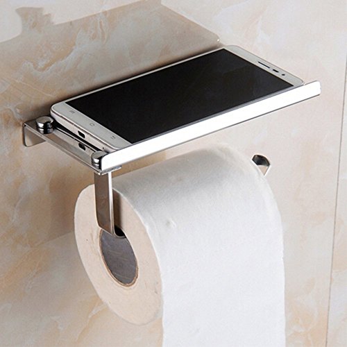Toiletpapierrolhouder, met opbergruimte voor toiletpapier of mobiele telefoon, roestvrij staal, wandmontage, voor badkamer