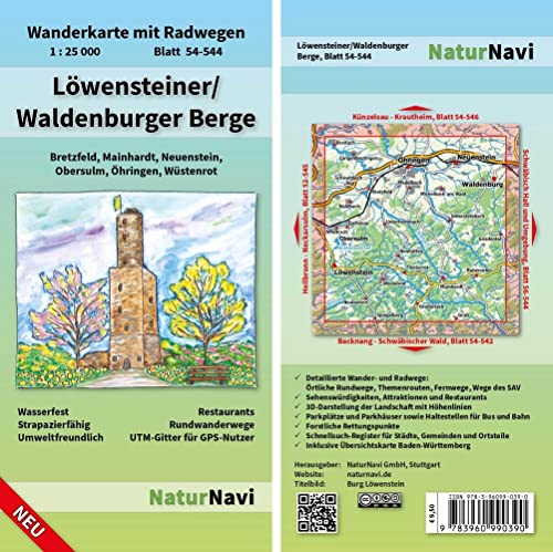 Löwensteiner/Waldenburger Berge: Wanderkarte mit Radwegen, Blatt 54-544, 1 : 25 000, Bretzfeld, Mainhardt, Neuenstein, Obersulm, Öhringen, Wüstenrot (NaturNavi Wanderkarte mit Radwegen 1:25 000)
