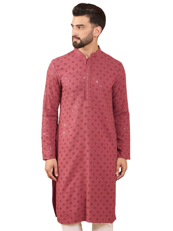 Image of Men's Solid Embroidered Long Straight Kurta | Men's Kurta | Embroidered Chikankari Kurta for Men | Straight Fit Kurta for Men