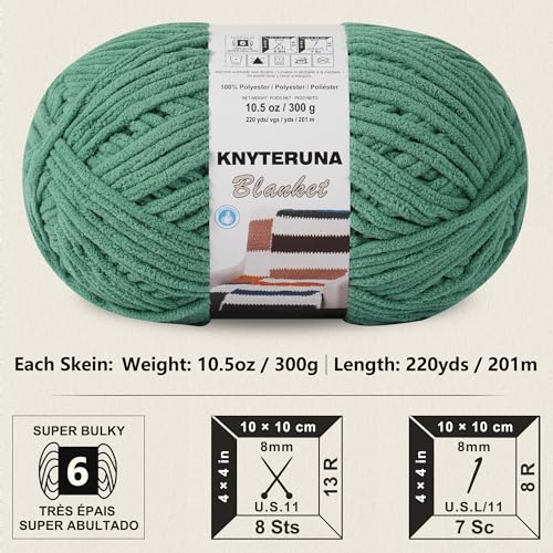 Image of #6 Super Bulky Blanket Yarn for Crocheting - 4 Skeins(Each 10.5oz /300g, 220yds /201m), Chunky Chenille Thick Plush Big Soft Yarn for Crocheting Knitting Blankets, Misty Jungle Green
