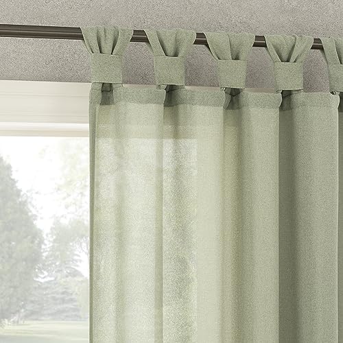 No. 918 Reman - Paquete de 2 Paneles de Cortinas semitransparentes con Textura de Lino con pestañas giratorias, 40 x 96 Pulgadas, Color Verde Salvia