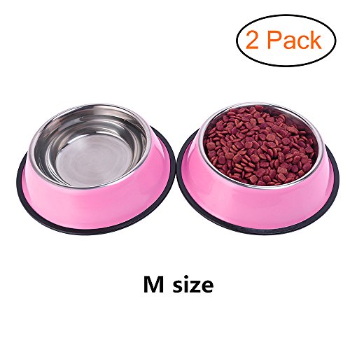 WHIPPY Stainless Steel Dog Bowl for Small,Medium,Large Pets (Pink,Set of 2)