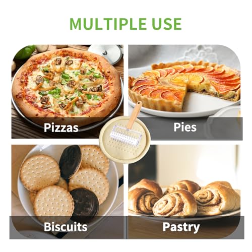 Pizza Dough Docker, Professional Dough Roller with Wooden Handle, Sturdy Pizza Docking Tool that Prevents Dough from Blistering, Time-Saver for Making Pizza Cookie Pie Pastry