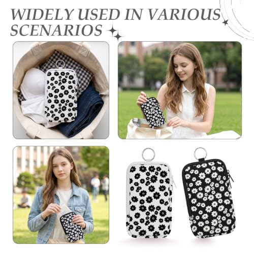 Image of KJQJLY 2 Pack Portable Tampon Organizer Bag Tampon Holder & Storage Case with Zipper for Travel, Discreet Period Bag for Purse, Waterproof Feminine Products Pouch for Women (Black & White Daisy)