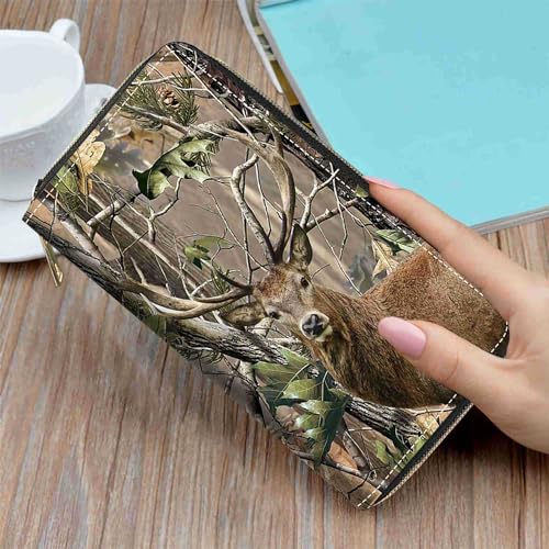 Jungle Camo Deer Print Wallet for Women Large Capacity Wallet Credit Card Holder PU Leather Zipper Clutch Purse Phone Wallet3