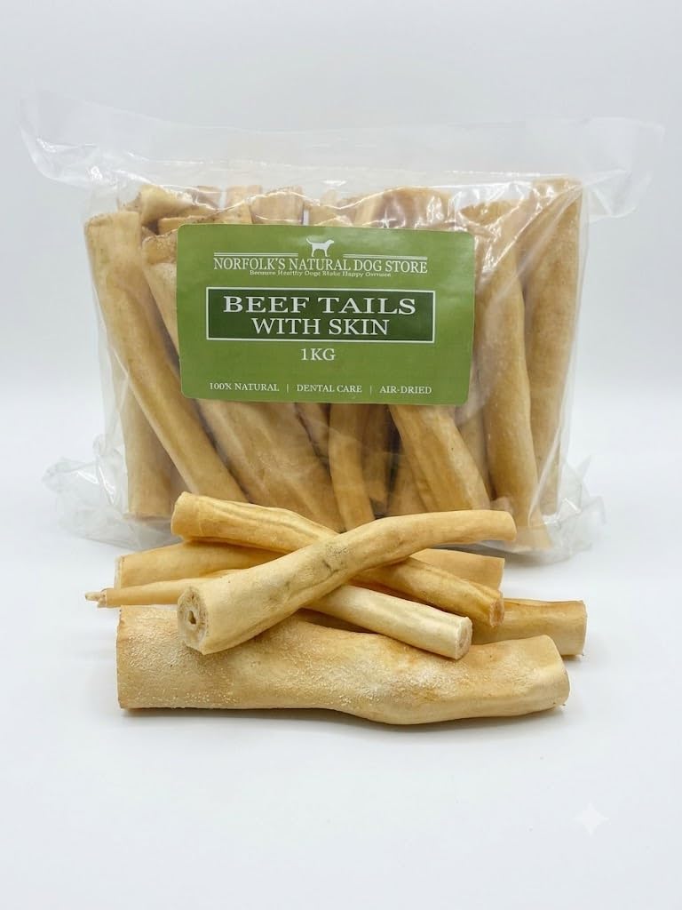 Premium 100% Natural Beef Tails with Skin for Dogs | 1kg Bulk Pack | Long-Lasting Dental Chew | Grain-Free & High Protein | Rich in Collagen & Omega-3 for Skin & Coat | Boredom Buster