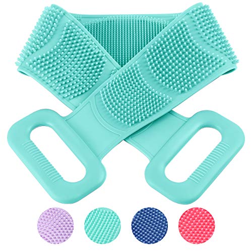 Back Scrubber for Shower, Silicone Bath Body Brush Double-Sided Long Body Washer Exfoliating Brush More Hygienic (Green)