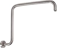 PHASAT S-Shaped Brushed Nickel Shower Arm - 16.65" High Rise Extension with Flange for Rainfall Heads