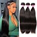 QinMei Brazilian Hair Straight Bundles 8A Grade 10 12 14 inches 100% Unprocessed Virgin Straight Human Hair 3 Bundles Weave Extensions Natural Color