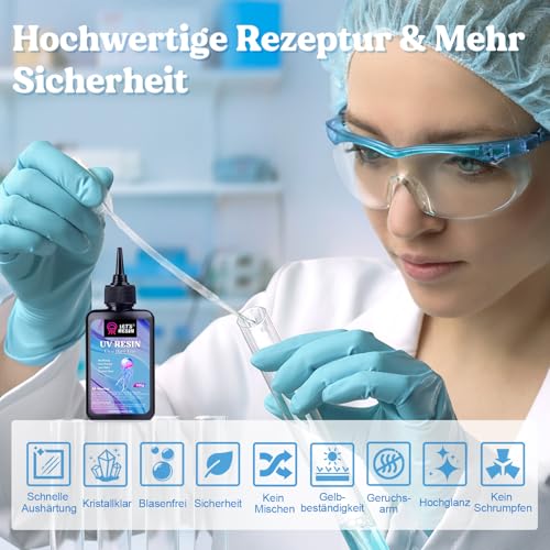 LET’S RESIN UV Resin Set mit UV Lampe, Verbessertes 200g Kristallklares UV Kleber mit Lampe Set, UV Harz Set für Schmuck, Basteldekoration