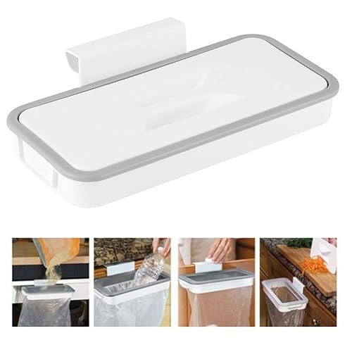 Soporte para bolsa de basura de cocina, soporte para bolsa de basura de gabinete blanco, soporte portátil para bolsas de basura de cocina, soporte