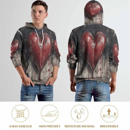 Sweat à capuche imprimé 3D rouge cœur pour rompre la monotonie des pulls classiques - 5