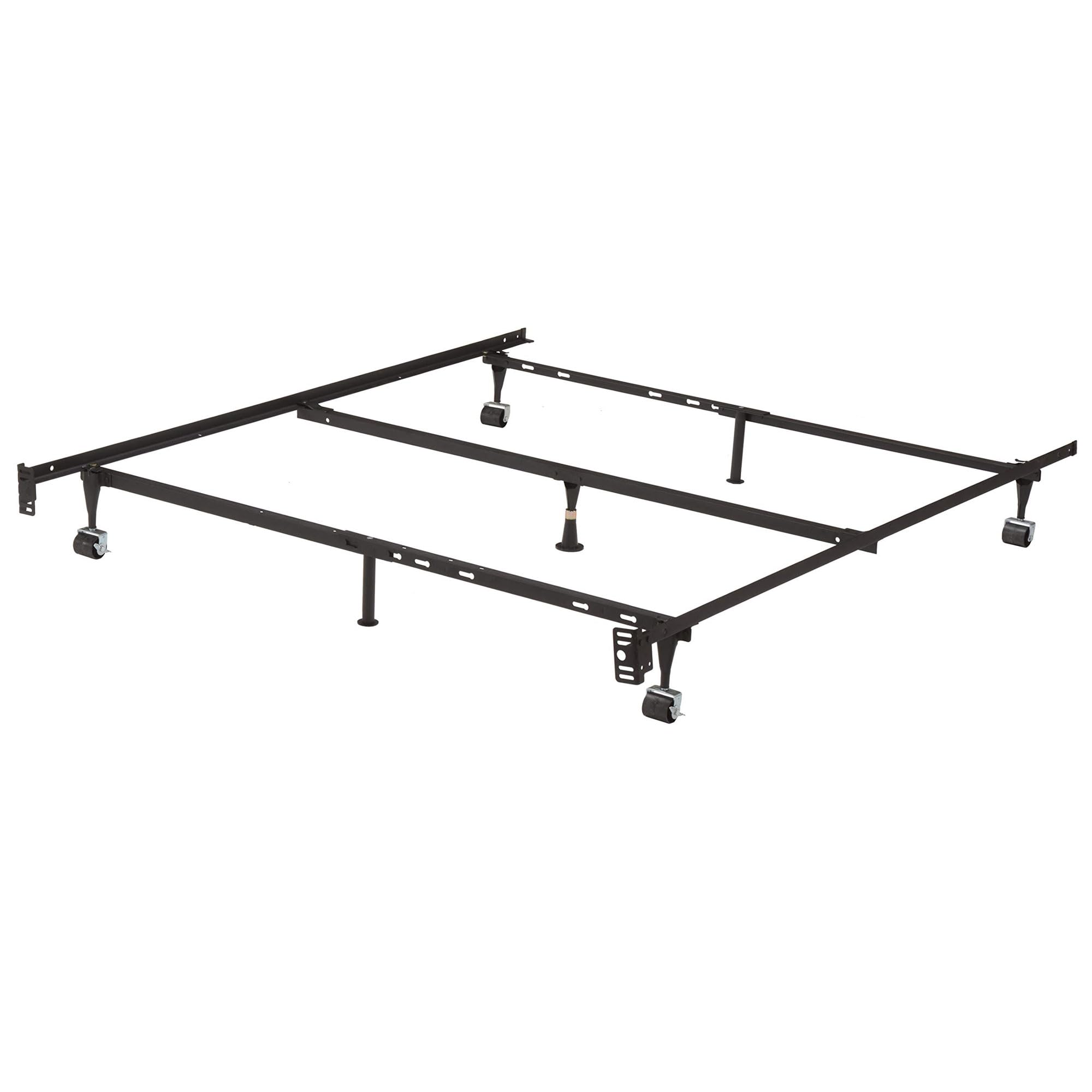 Kings Brand Furniture 7-Leg Adjustable Metal Bed Frame with Center Support Rug Rollers and Locking Wheels for Queen/Full/Full XL/Twin/Twin XL Beds
