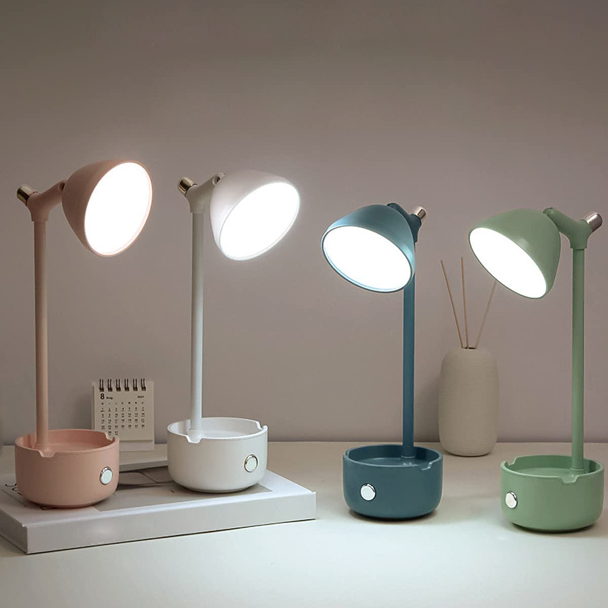 ACMHNC Draagbare leeslampen voor nachtkastje, draadloos, dimbare led- bureaulamp, USB oplaadbare slaapkamertafellamp, flexibele bureaulamp oogbescherming led-lamp, voor studiewerk, café, geel