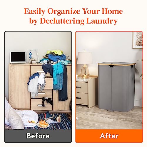 Lifewit 145L Laundry Basket with Lid, Clothes Hampers for Laundry with Bamboo Handles and Removable Laundry Bags, Large Foldable Laundry Hamper for Bedroom, Bathroom, Dorm, Laundry Room, Grey - Image 7