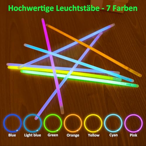 UooEA Knicklichter Party Set für Kinder – 100 Leuchtstäbe mit 100 Verbindern , Neon Party Deko für Halloween, Weihnachten, Festival & Hochzeit , Mitgebsel & Gastgeschenke für Kindergeburtstag