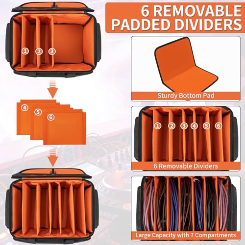 Image of IBVIVIC DJ Cable File Bag With Adjustable Dividers, Dj Gig Bag for Cables, Cords, DJ Gear, Sound Instrument and Accessories, Cable Organizer Bag 16L x 11W x 12H inch