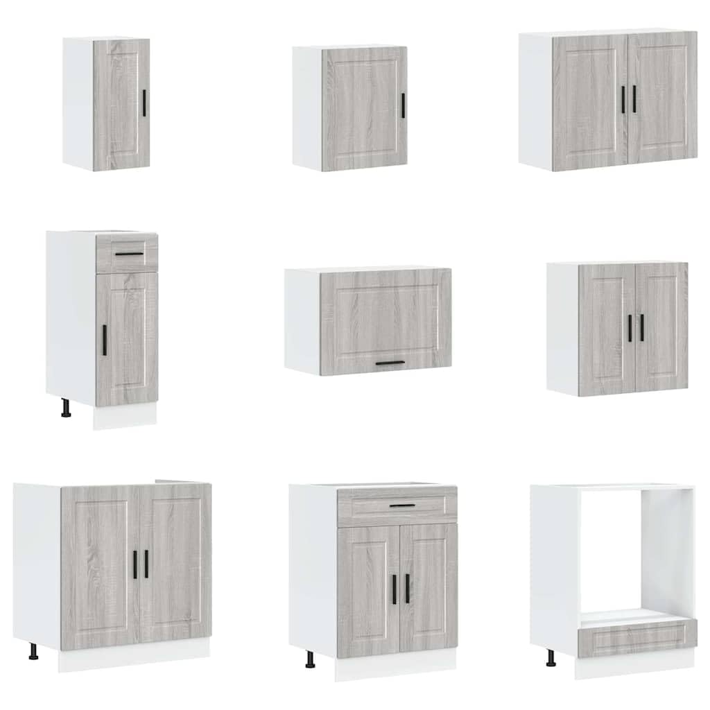 14-TLG Küchenzeile Porto Grau Sonoma Holzwerkstoff 80 x 46 x 81,5 cm mit viel Stauraum und robusten Glasfronten, Modernes Design für Moderne Einbauküchen, Wohnküche und kleine Küchen