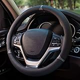 【Comfy Material】 Hergestellt aus glattem und strapazierfähigem Mikrofaserleder. Das Cover verleiht Ihrem Auto nicht nur eine modische Note, es massiert auch durch sein dickeres, weicheres und komfortableres Gefühl und bietet eine sicherere Leistung in Bezug auf die Griffigkeit Ihres Lenkrads.