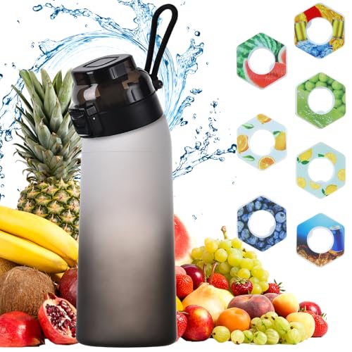 TechVizrs Botella con sabor, botella de agua de aire de 700 ml con 7 cápsulas originales, botella de agua con sabor, botella de agua con sabor, ideal para correr y gimnasio al aire libre (blanco