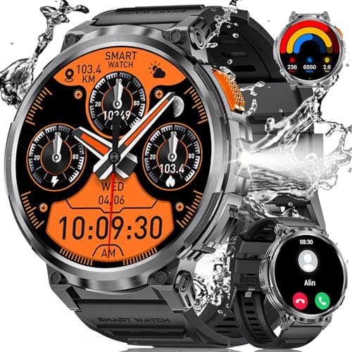 ESFOE Smartwatch Herren mit Telefonfunktion,1.85'' Militär Smart Watch mit...
