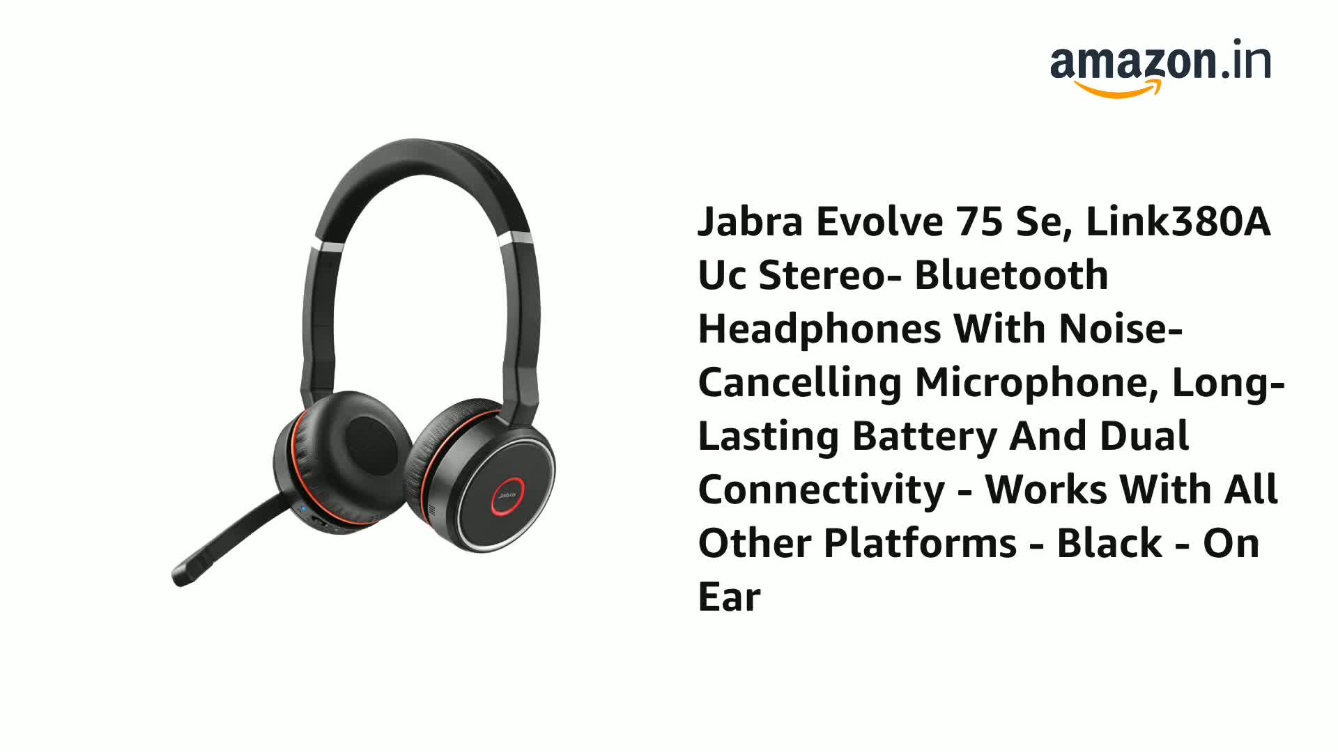 Jabra Evolve 75 Se, Link380A Uc Stereo- Bluetooth Headphones