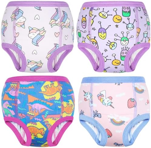 MomEasier Potty Training Underwear 4 Packs Absorbent Reusable Toddler Training Pants for Girls 2T-6T