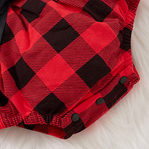 Pasgeboren Baby Meisjes Rompers Kerst Clothings Rood Geruite Gedrukt Knop Decro Jumpsuits en Zwarte Tailleband Peuter Outfits, Rood, 6-9 Maanden - Afbeelding 7