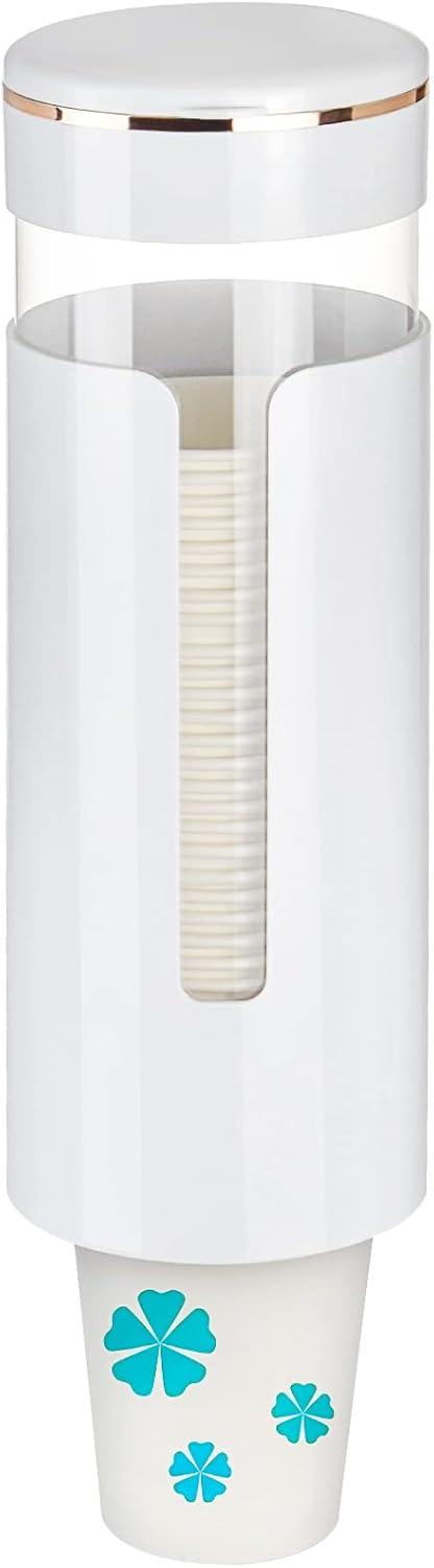Cup Dispenser, Pull Type Water Cooler Cup Holder Fit 4oz-7oz Disposable Cups, Upgraded Wall Mounted Mouthwash Cup Dispenser for Bathroom Office Gym School (White)